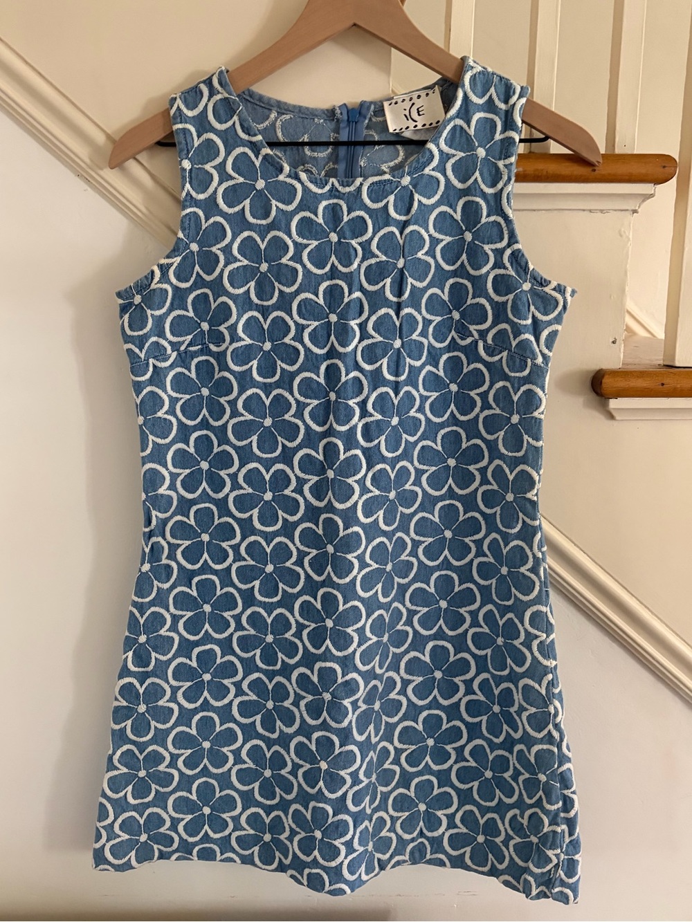 1990s Vintage Denim with White Floral Emroidery Mini Dress